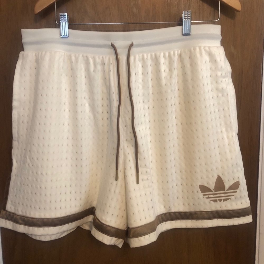 adidas Cream Athletic Shorts with Brown Trim
